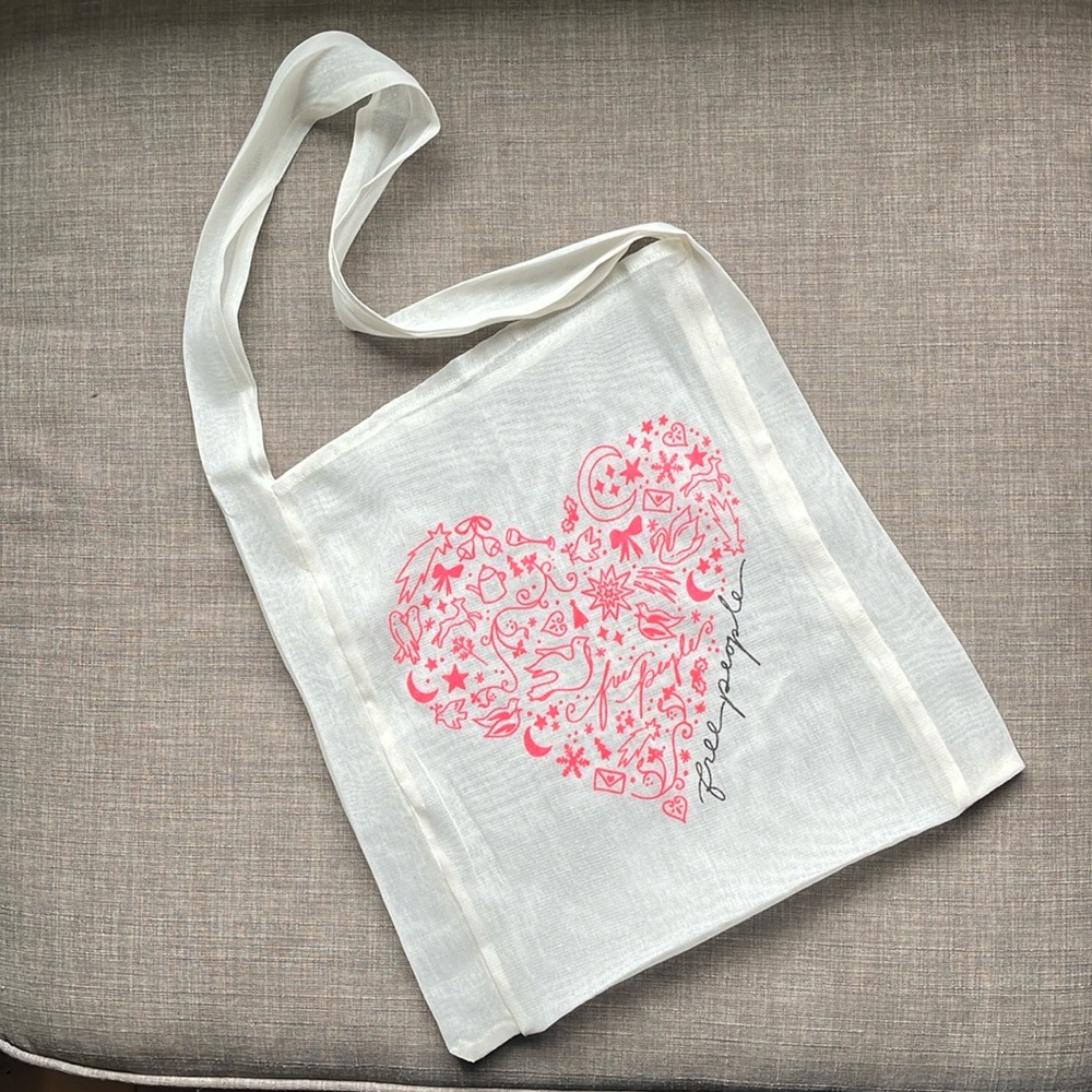 Free People Gauzy Heart Boho Graphic Bag 14"